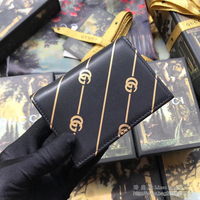 GUCCI古馳 新款 548071黑全皮 萌萌小卡包 絲印標誌性條紋 女士卡包  ydgq3487
